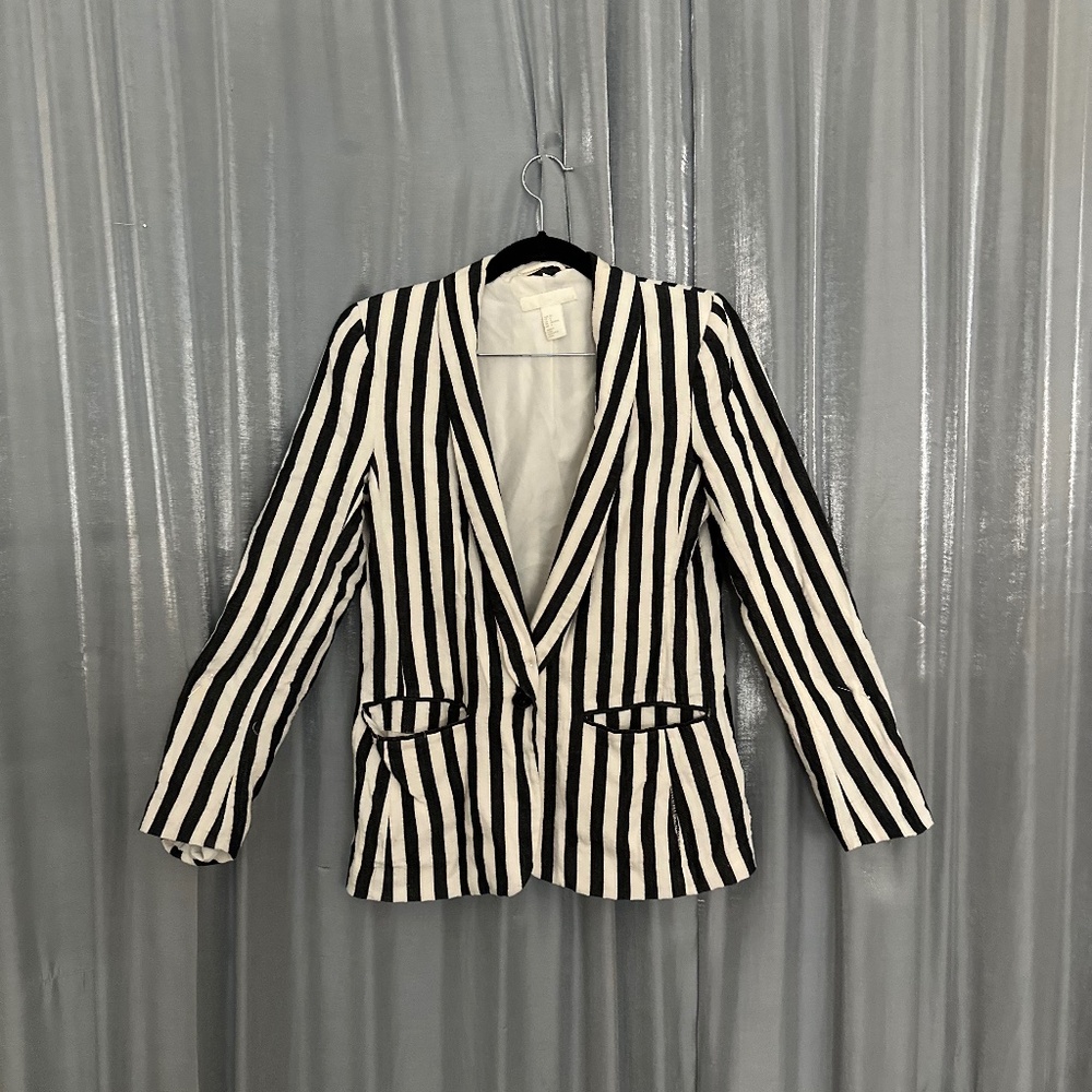 black  and white stripped blazer